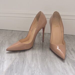 Christian Louboutins beige patent So Kates 120. Size 37